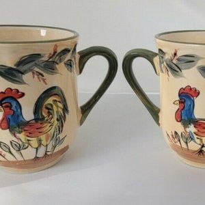 6 Rooster Mugs Boulevard Hand Painted Set